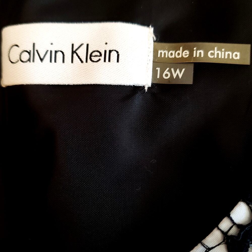 Calvin Klein Black White Sleeveless Lace Overlay Cocktail Party Dress | SZ 16W - Picture 11 of 13